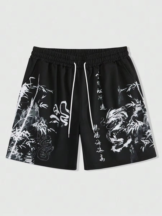 New Men'S Summer Shorts Loose and Luxurious Shorts 3D Printed Casual Bamboo Forest Dragon Print Harajuku Ancient Style Shorts